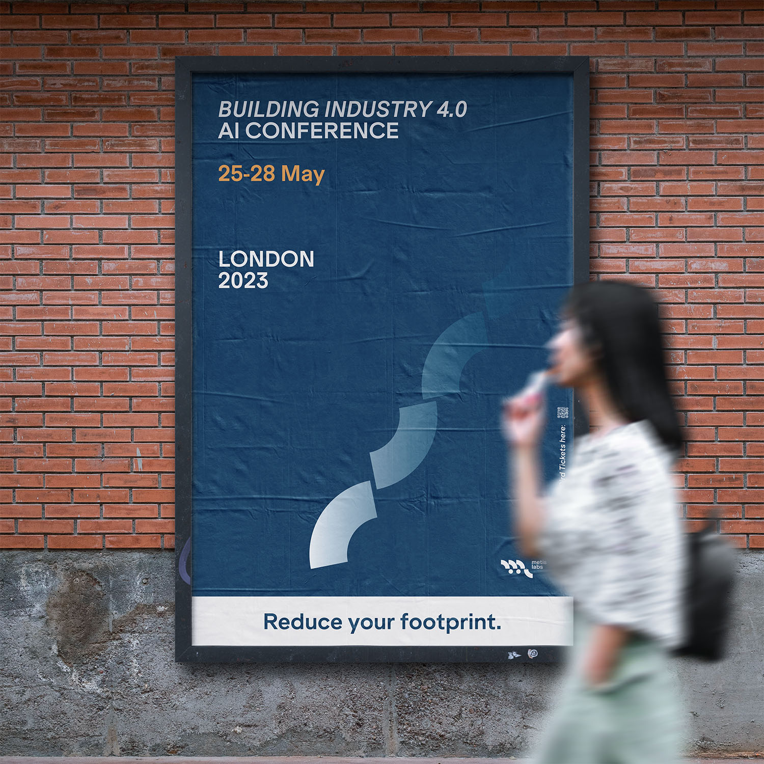 Poster for metislabs industry4.0 conference with asian women walking in front eating icecream