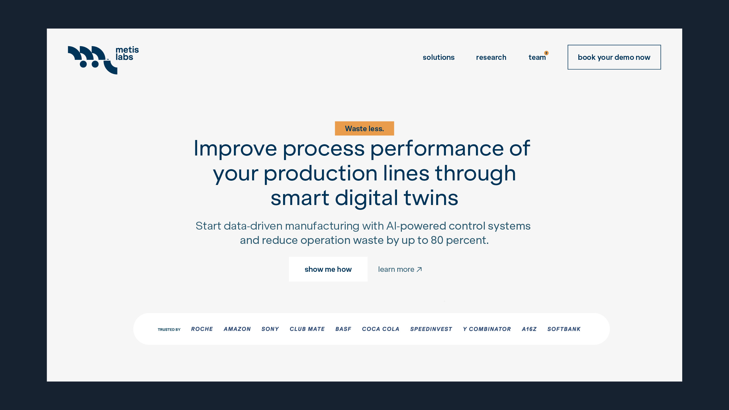above the fold content for MetisLabs marketing website